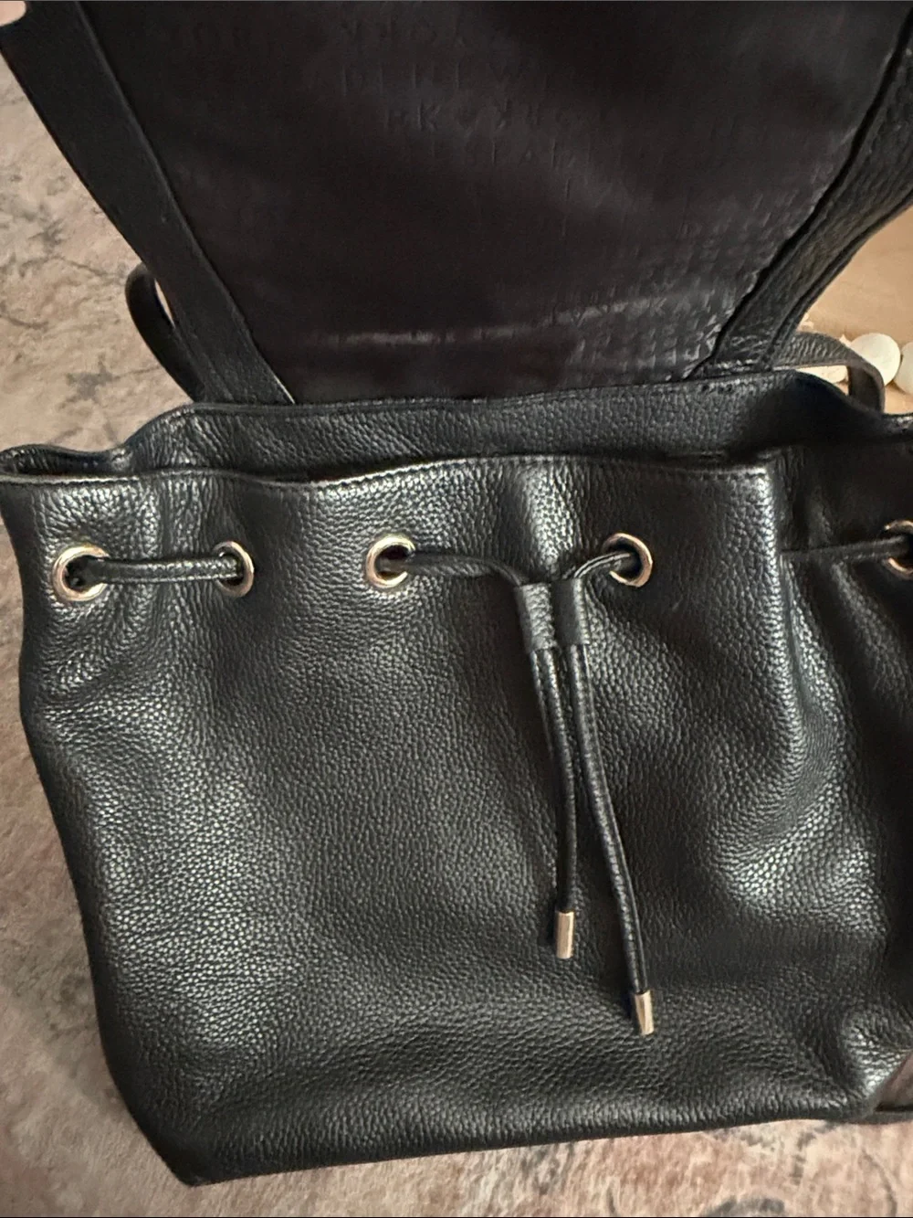 kate spade Black Pebbled Leather Drawstring Backpack